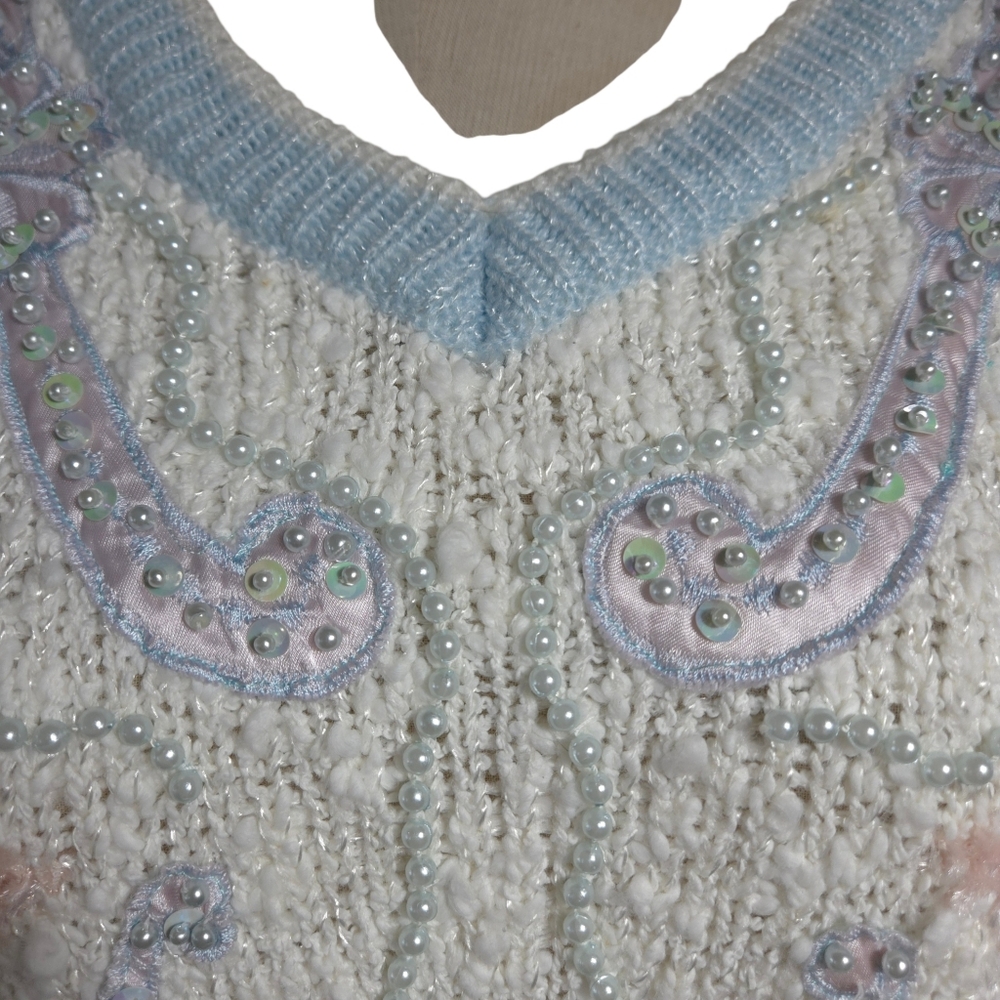 Jaclyn Smith Vintage Light Blue Beaded Sweater - Picture 2 of 8